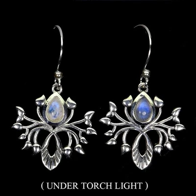 925 Sterling Silver Earrings Pear Moonstone 6x4mm Natural Gemstone Jewelry - Image 1 of 4