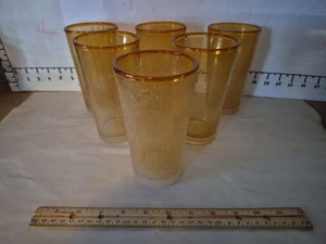 6 William Sonoma Water Ice Tea Bubble Glasses Tumblers Amber/Gold - Picture 1 of 14