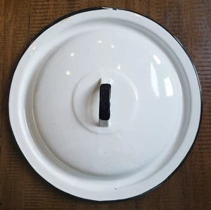 Vintage Emaille weiß & schwarz Kochtopf Deckel Pfanne Deckel Deckel Markenlos 10" - Bild 1 von 4