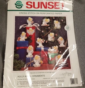 Vintage Sunset Cross Stitch Paper Christmas Holly Babes Angel Ornament Kit K41 - Picture 1 of 5