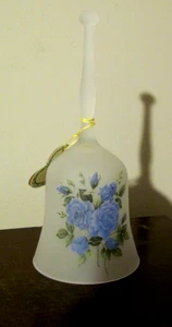 Vintage Wikinger Satin Milchglas GLOCKE blaue Rosen grüne Blätter USA 8" Etikett - Bild 1 von 6