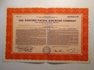 The Western Pacific Railroad Company 4% Mortgage Bond 1974 San Francisco, CA - Picture 1 of 3