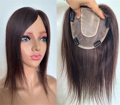 6"X6"Mono Skin with Silk Top Part Area,100% Fine Virgin Human Hair Topper 12" - Image 1 of 4