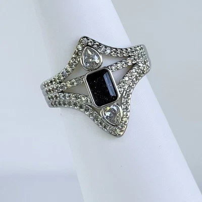Bomb Party UNTAMED Ring Sz 8 RG15807 "Snarl Softly" Onyx Sandstone on Rhodium - Image 1 of 4