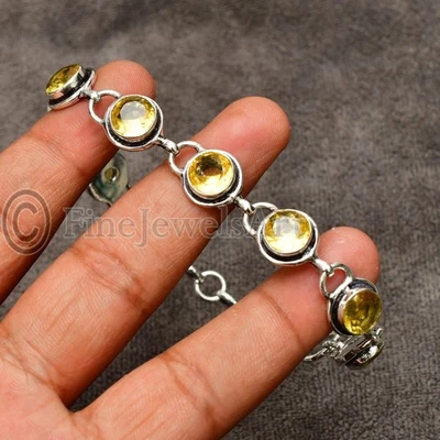 925 Silver Citrine Gemstone Handmade Women’s Bracelet Boho Silver Jewelry M565 - Image 1 of 4