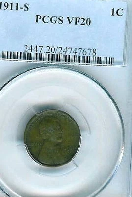 1911-S Lincoln Cent : PCGS VF20 - Image 1 of 2