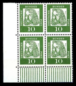BUND bed. Deutsche (y)   10  Pf. **, Mi. 350 - Eckrand-Vierer u.l. postfrisch - Picture 1 of 1