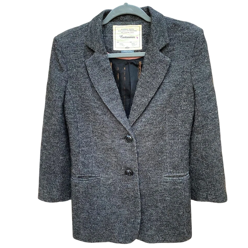 Chaqueta Blazer Cartonnier Anthropologie Mujer Gris Negro Carrera Talla Mediana Foto 1 de 4