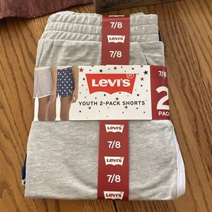 Levi's Youth Girls 2 Pack Shorts Gray/Navy Patriotic Logo MSRP $36 Size 7/8 - Picture 1 of 6