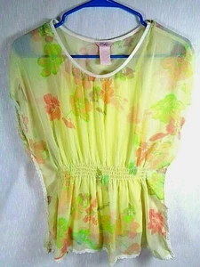 Candies Girls L Yellow Flower Sheer Top Shirt with Camisole Girls size 14 - Picture 1 of 6