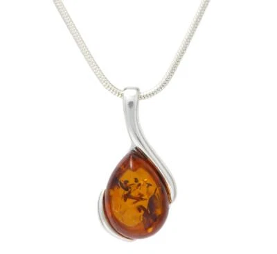 NATURAL BALTIC AMBER Jewellery Gemstone STERLING SILVER 925 PENDANT NECKLACE - Image 1 of 4