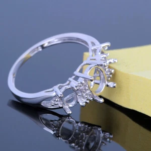 Fashion Three-stone Gift Ring Setting Fine Jewelry Oval 7x5mm Sterling Silver - Picture 1 of 6