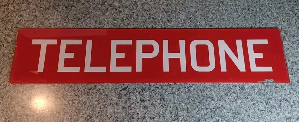VINTAGE ORIGINAL RED PAYPHONE TELEPHONE BOOTH GLASS SIGN 25 1/2 INCHES - Image 1 of 4