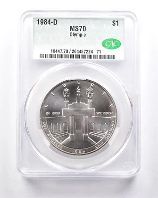 MS70 1984-D Olympic Collosseum Commemorative Dollar CAC CACG *6283 - Image 1 of 3