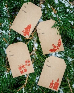 Natural Kraft Rustic Christmas Holiday Gift Tags | 2 x 3" Inch | 100 on a Roll - Picture 1 of 12