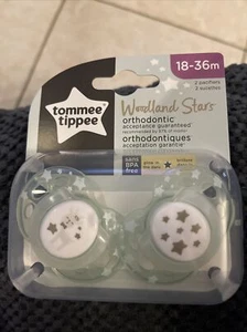 Tommee Tippee Orthodontic Pacifiers 18-36 mo Pack Of 2 New Woodland Stars - Picture 1 of 3