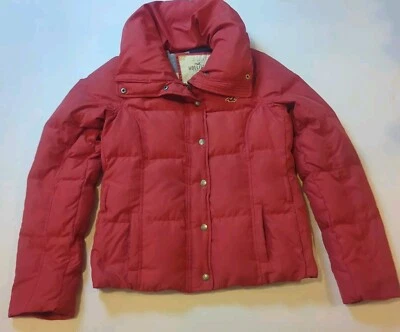 Jaqueta acolchoada Hollister menina fúcsia tamanho G casaco de inverno bolsos xadrez sem cinto - Imagem 1 de 4