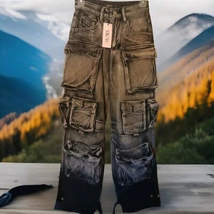 MICAS Gray Grunge Cargo Size XS Utility Relaxed Fit Trendy Denim Baggy Pants - Picture 1 of 14