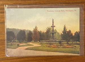 ¡Auténtica postal vintage! ¡Fuente en Central Park! Davenport, ¡IA! a01076 - Imagen 1 de 2