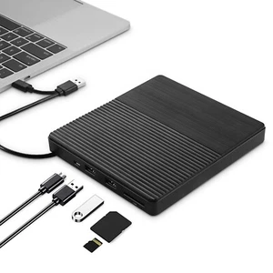 External CD DVD Drive CD Burner with SD/TF Slot, 2 USB 2.0 for PC Windows 11 10 - Picture 1 of 8