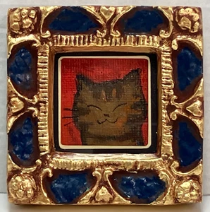 Cat Art Fraem Series Miniature Brown Cat Oil Painting Japan Artists - Picture 1 of 22