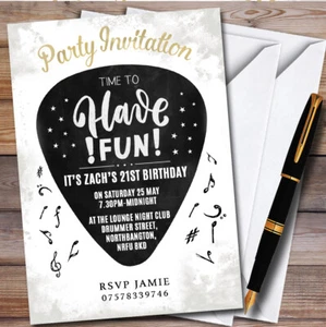 Guitar Plectrum Chalk Personalised Birthday Party Invitations - Picture 1 of 1