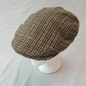 Tress & Co London Flat Cap Wool Blend Hat Debenhams Brown Houndstooth Lined Med - Picture 1 of 18