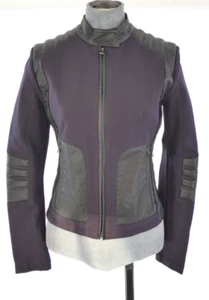 Biker Motorcycle Moto Jacket Scuba Faux Leather Fitted Navy Black UK 10 French C - Picture 1 of 10