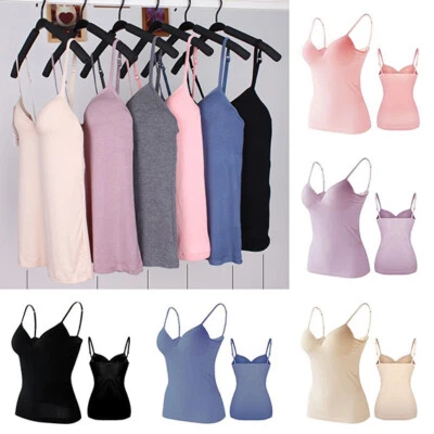 Womens Camisole with Built in Shelf Bra Adjustable Spaghetti Strap Vest Tops UK - Image 1 of 4