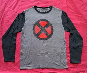 X Men NEW Distressed Logo Shirt Size Medium Long sleeve Grey and Black - Picture 1 of 5