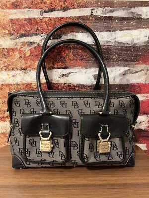 Bolso de Hombro Dooney and Bourke Signature Gris/Negro Doble Bolsillo Borde de Cuero Foto 1 de 4