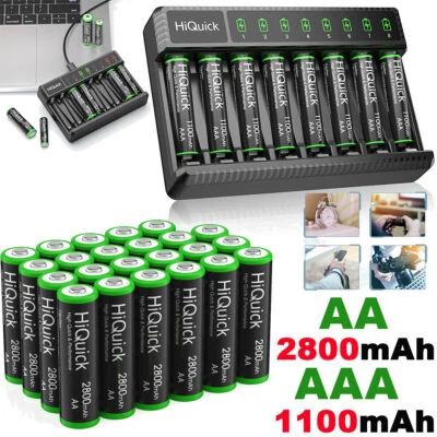 HiQuick 1100/2800mAh AAA/AA Wiederaufladbar Rechargeable Batterie Akku/Ladegerät - Bild 1 von 4