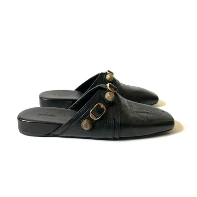 NWOB Balenciaga Cozy Cagole Mules Slides Flats Womens 37 7 Black Leather Studded - Image 1 of 4