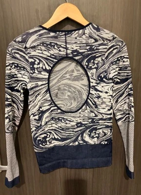 Adidas Stella Mccartney Seamless Shirt Women Blue Marbled Print Parley Back Hole - Image 1 of 4