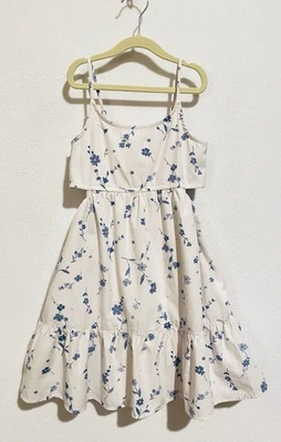 Vestido de verão infantil Abercrombie meninas 9/10 branco azul floral recortado sem mangas com babado - Imagem 1 de 4
