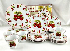 Juego de vajilla KMC 20 piezas - cerezas rojas sobre blanco - platos tazas / tazas cuencos - Imagen 1 de 7