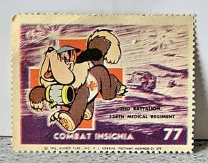 1942 Combat Insignia Postamp #77 2nd Batt 134th Med Reg Disney Art 2x1.5" - Picture 1 of 2