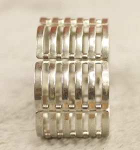 VINTAGE 6 1/2 Zoll SILBERFARBEN Beige 6 Bar Tor Panel ARMBAND - Bild 1 von 7