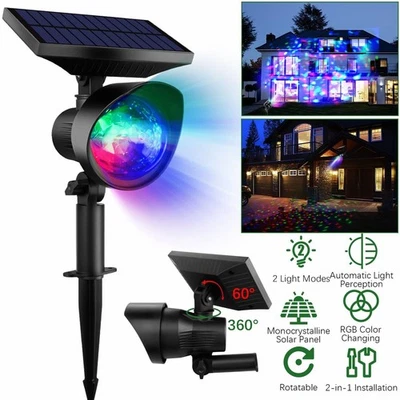 Luces Proyector Solar Navidad Exterior Paisaje Mover Lámpara Impermeable y Control Remoto Foto 1 de 4