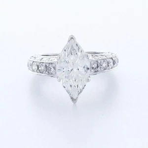 14K White Gold Engagement Ring Vintage 3.43 CT Marquise Lab-Grown Diamond E SI1 - Picture 1 of 5