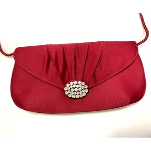 NWOT Preston & York Red Satin Clutch Crossbody Rhinestones Small - Picture 1 of 4