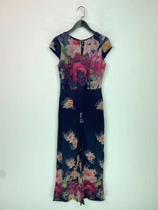 Next Navy Floral Print Jumpsuit Short Sleeve Wide Leg Keyhole Back UK 6 NEW - Picture 1 of 18