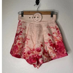 Zimmermann pantaloncino in lino con cintura alta marea plissettato stampa floreale taglia 0P femminile - Foto 1 di 9