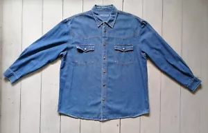 Arizona Men's Denim Shirt Size Western Style Blue Long Sleeve 17 1/2- 18 - Picture 1 of 12