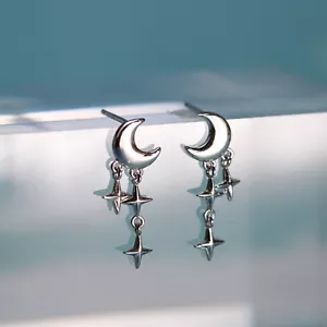Orecchini goccia luna e stella in argento sterling 925, orecchini celesti - Foto 1 di 8