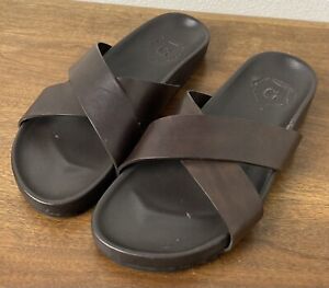 Grenson Carson Men's Size 10 (US) Sandals Brown Leather Sliders Cross Strap