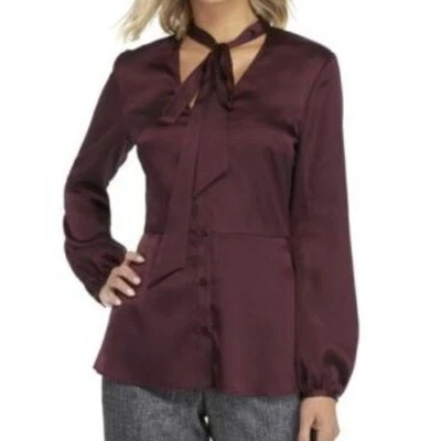 Blusa Ellen Tracy Burdeos Corbata Frontal Seda Borgoña Mujer PEQUEÑA Camisa  Foto 1 de 4