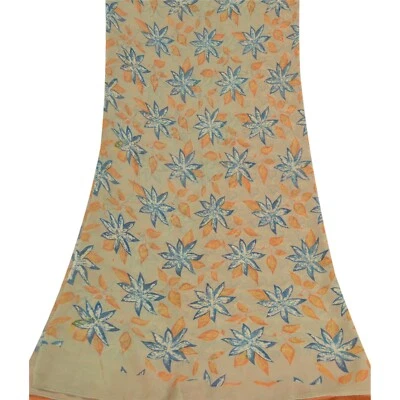 Bufandas estampadas Sanskriti vintage naranja/gris Dupatta estola larga pura Georgette Foto 1 de 4