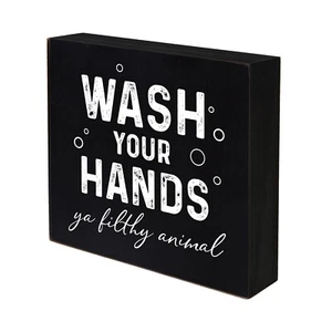 Funny Bathroom Wall Signs 6x6 Shadow Box Decor - Wash Your Hands - Picture 1 of 16