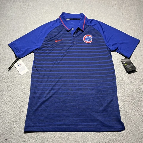 Chicago Cubs Nike Polo Shirt Mens Medium Blue Logo Dri Fit Short Sleeve Cover